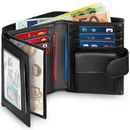 رجال محفظة جلدية حقيقية محفظة الأعمال RFID حامل بطاقة Windows Windows Note Coin Compartment Black 240529