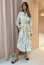 Casual Dresses ALEMAIS 2022 Early Spring Product Retro Print Waist Bandage Daily Holiday Linen Longsleeved Aline Long Skirt9751203
