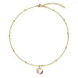 Anhänger Halsketten Minamama Gold Farbe Vintage Edelstahl Satellitenkette Barockperle für Frauen Süßwasserschmuck