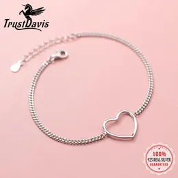 TrustDavis 925 Sterling Silver Fashion Womens Jewelry Romantic Heart Chain Anklets for Wife Best Friend Drop Shipping DA1169 240529