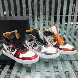 Designer Philipp Pieein echte Leder -Turnschuhe Männer lässige Schuhe High Top Storm Outdoor Chaussures Trainer mit Schachtel