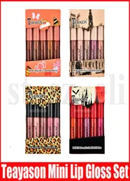 Zestaw makijażu warg Teayason 5pcs Mini Matte Liquid Lipstick Lip Lip Gloss Nude Color Lipgloss Make Up Kit 4 Style7030131
