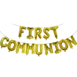 1set First Holy Communion Gold Balloons Bunting Banner Religious 1st Confirmation Bristing Wall Decoration Photo Ballon L0220 274Q