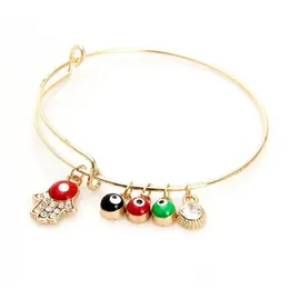 Charm Bracelets Korean Expandable Wire Bangle With Hand Of Fatima Red Black Green Evil Eye Stretch For Women Ladies Fashion Drop Deli Dhfe7