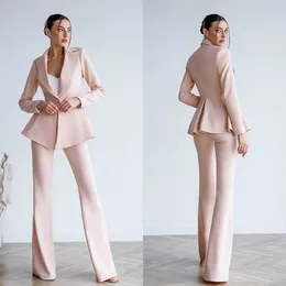 Blush Pink Wedding Women Pants Suits Formal Evening Party Prom Dress 2 Pieces Blazer+Pants Custom Made Made
