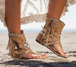 Bohemia Summer Women Women Sandal Ethnic Style Tassels Ladies Angle Boots Sandal Shoe Rome Thong Flat Sandals2394010
