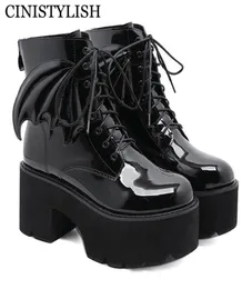 Goth Ankle Boots High Heels Patent Leather Womens Shoes on Platform Demonia Boots Punk Gothic Sexy Model Angel Wing New Fashion8608196