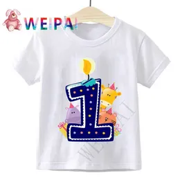 T-shirty kreskówkowe urodziny Numer 1 druk T-shirty Dziewczyna jestem 1 zabawny prezent Tshirt Baby 1-letnia koszulka dzieci D240529