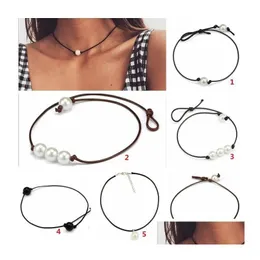 Kolye Kolyeler Kadın Moda Chokers İnci Kolye Takı El Yapımı Deri Halat Taklit Doğal Tatlı Su Damlası Teslimat Pendan DH1WB