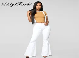 Aisiyifushi damskie dżinsy Bell Bottom Plus Mid talii białe dżinsy Kobieta Długie rozkloszowane spodnie Winter White Dżinsy Stretch 2016150053