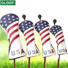 4PCSSET USA Star and Stripes 1 3 5 UT Golf Club Driverway Woodhybrid Patter Head Cover Synthetic Leather with Embroidery 240528