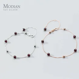 Modian New 925 Sterling Silver Red Crystal Little Ball Cute Anklet For Women mode justerbar anklet fina smycken tillbehör 240529