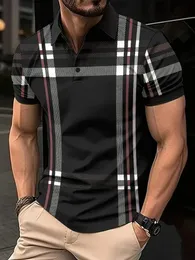 Striped Plaid Printed Mens POLO Shirt Summer Top Plus Size Casual Comfort Versatile Short Sleeves for Shopping 240513