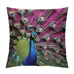 Magenta Peacock Pillow Case Decorative Square Throw Pillow Covers Cushion Case Pillowcase for Sofa Couch Bed Chair Car