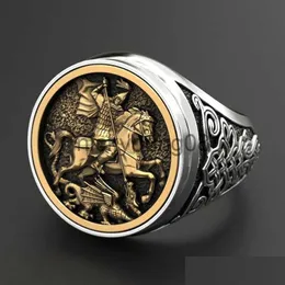 Anelli a banda punk fresco maschile anello di dito dual oro color gold metallo soldato di roma cavallo drago gioielli di moda dropele consegna dhgma