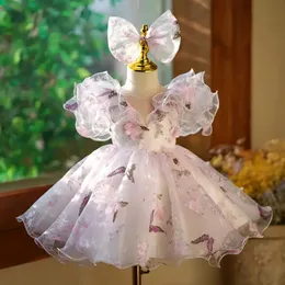 Çocuk prenses gece elbisesi moda baskılı baskılı fırfır tasarımı düğün doğum günü vaftiz Paskalya bayramı kızlar elbiseler A2598 240528