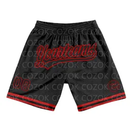 2024 Men's 3D Custom Basketball Shorts, Black Red White Authentic Quick-Dry  Personalized Name Number Beach Shorts
