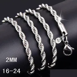 Kedjor 16-30 tum 2mm 925 Sterling Sier Twisted Rope Chain Halsband för kvinnor Män mode DIY-smycken i BK Drop Delivery Halsband P Dhtyx