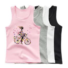 Summer Kids Flower Heart Print Tank Top Sleeveless Bortable Cotton Children T-shirt Vest Söta kläder