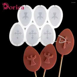 베이킹 곰팡이 Dorica Angel/Cross Easter Eggs Lollipop 에폭시 곰팡이 초콜릿 실리콘 케이크 곰팡이 장식 도구 주방 액세서리