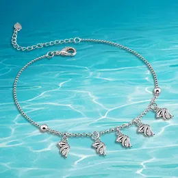 Moda prosta 925 Srebrne złotą rybki dla kobiet kreatywne design footowe biżuteria łańcuchy koraliki damskie Prezent 240529