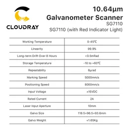 Cloudray 10.64um 10600 nm Laser Laser Skanowanie Galvo Galvo głowica SG7110 Aperture 10 mm Galvanometr z zestawem zasilania