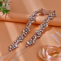 Topqueen Rose Gold Bridal Belt Wedding Belt Full Rhinestone Party Sash suknia wieczorna akcesoria dla kobiet S437-RG