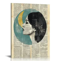 Sözlük Sanatı Poster - Retro Kadın Öpüşen Ay Baskı - Crescent Moon Sanatı - Onun için Hediye, Onun, Aşıklar - Ev, Ofis, Yatak Odası İçin Ay Duvar Dekoru