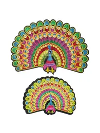 Pegatina de pavo real grande de estilo nacional, accesorio de costura de animales de plumas coloridas, Parche de planchado, insignia bordada, accesorios para bolso de vestir