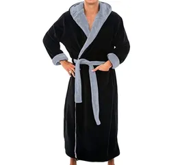 Plush Hooded Bathrobe Plus Size Men Patchwork Long Sleeve Loose Warm Long Bath Robe Mens Winter Sleep Wear Bademantel Herren Y20042325346