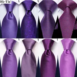 Neck Skies Solid Purple Paisley 2022 Mens Wedding Party New Fashion Brand Tie Set Set Handheld Mufflinks Подарок оптом Hi Tie Design Q240528