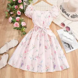 Girl's Dresses New Children Summer Dress 8 9 10 11 12 Years Old Teen Girl Clothes Flower Pink Short Sleeve Birthday Party Kids Princess Dresses Y240529