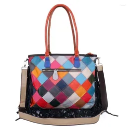 Bolsas de ombro de ombro Yoursonason Senhoras costura colorida Bandeira de borla xadrez 2024 Moda de verão feminino Casual Leatra genuína