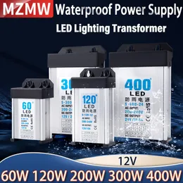 MZMW 60W 120W 200W 300W 350W 400W Regntät växling Kraftförsörjning AC 220V till DC 5V 12V utomhus SMPS LED -belysningstransformator
