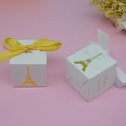 Gift Wrap Europe Wedding Party Favor Mini Square Guest Candy Box Bronzing Eiffel Tower Merci Beaucoup 10PCS For Ceremony Events Decor