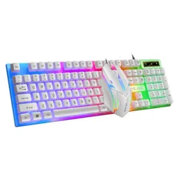 Rainbow Backlit Wired Keyboard and MouseFloating Keycap Strong Wear-resistant Comfortable Feel Keyboard for Business Office 240529