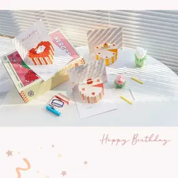 YQ2C 기프트 카드 1/6pcs 어린이 친구를위한 생일 축하 카드 가족 3D 생일 케이크 팝업 인사말 카드 엽서 선물 D240529