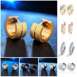 Stud Earrings Wholesale Mens Cool Stainless Steel Ear Studs Hoop Black Blue Silver Gold 326r
