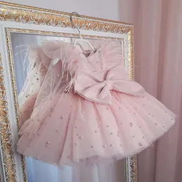 Puffy Pink Flower Pearl Rleeves Princess Brithday Party Baby Girl Dress Frist Komunia L2405