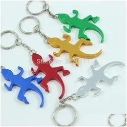 Anahtar Yüzükler 12 PCS Gecko Kertenkele Şişe Açıcı Anahtarlık Alüminyum Alaşım Bira Promosyonu Keyasyon Hediyesi Özelleştirme Logo Bırak Teslimat Takı DH7WU