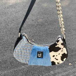 حقيبة التسوق Haex Mode Straat Bolso Mujer Harajuku Patchwork Pluche Vrouwen TA 2022 Trend Vintage Rit Kettingen Esthetische Sac A Main 204a