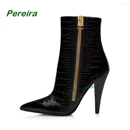 Boots lateral com zíper de canela de canela de canela de canela de canela pontuda de calçados curtos Sapatos de inverno para mulheres Luxo de moda negra