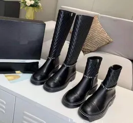 Nuove donne di lusso a catena High High Boots Diamond Round Toe Black Bih and Over the Knee Leathe Ledies Zipper Martin Boot Caviglie Boot5814134