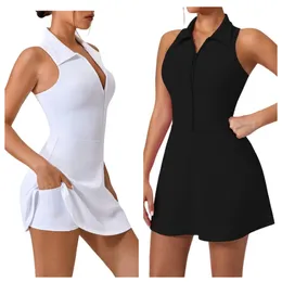 Lul Golf Tennis Fitness Suit Lapel Set Spring/Summer New Tight and Slimming Look High Maisted Sports Dress for Women Running