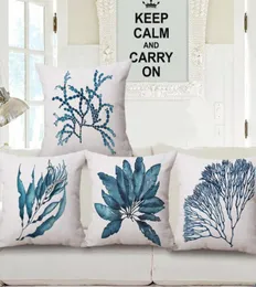 Decoração do estilo mediterrâneo azul Cover de almofada de coral marinho de cadeira marinha sofá -lampe de linho de linho de algodão almofada1186440
