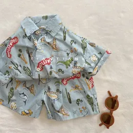 Barnkläder sätter pojkar kläder dinosaurie shirtkids pojke shorts 2st sätter barn boutique kläder för 12 m-5 år 240528