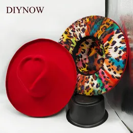 Leopard Print Fedora Hat for Women Men Luksus Big Brim Panama Jazz Hat Heart Top Design Dwukolorowy farbowanie Fedora Winter 240528