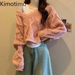 Abiti da lavoro kimotimo maglione a 2 pezzi set donne solide corto a v collo a v sede a sciolte pullover atto