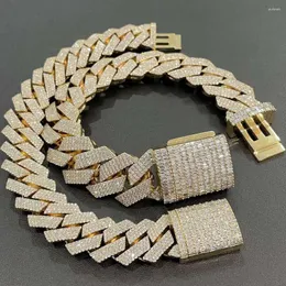 Colares pendentes jóias de rapper de hop hop 18mm Link cubano vs Moissanites 4rows Emerald Cut Moissanite Chain Bracelet