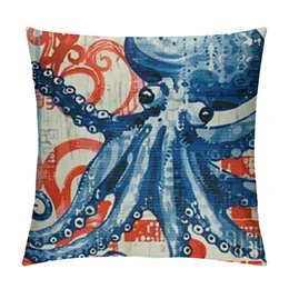 Ocean Theme Square Pillow Case Mediterranean Style Decorative Throw Coastal Cushion Covers